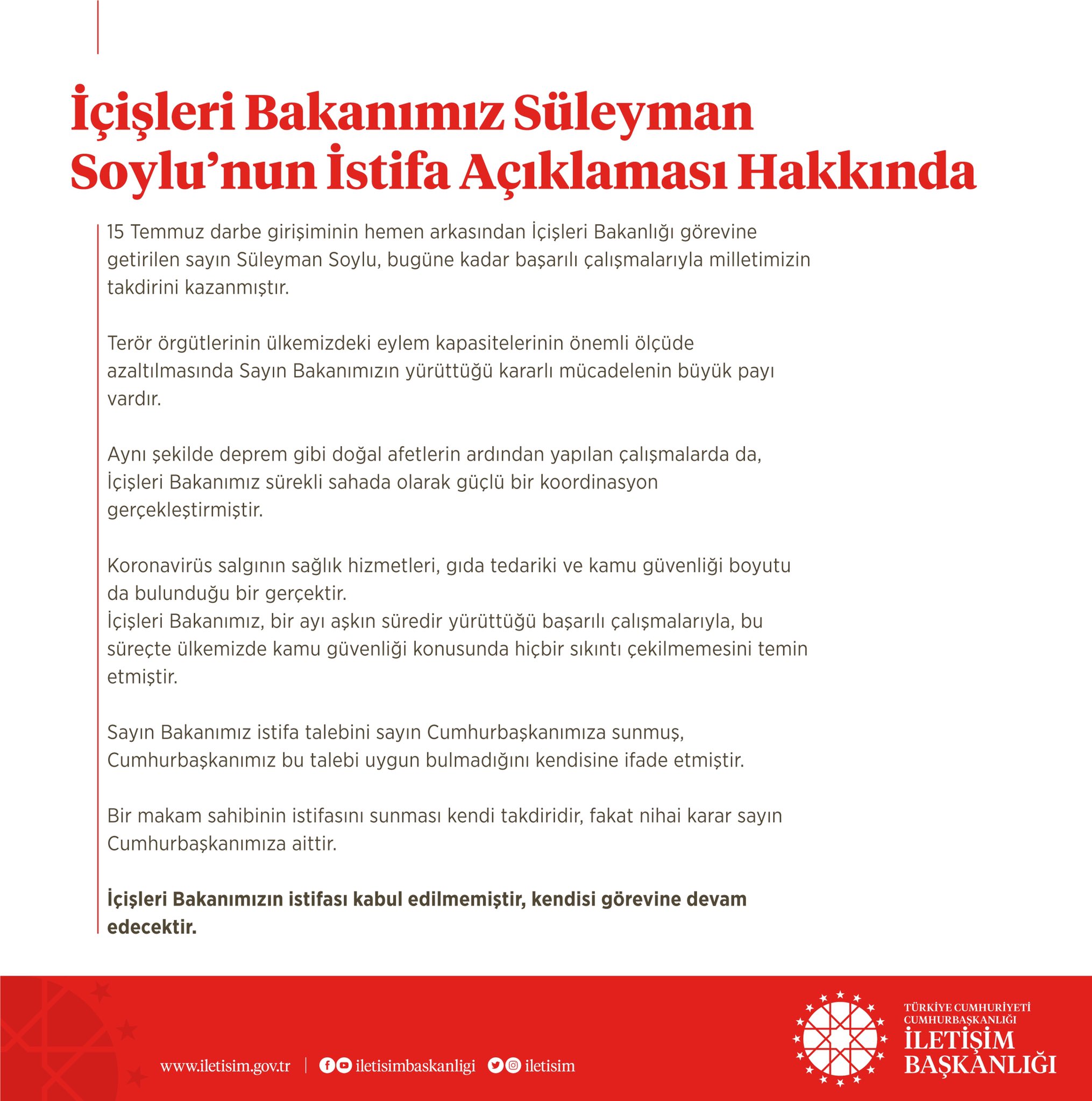 Soylu'nun İstifasına red?