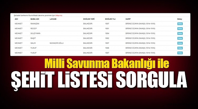 Şehit listesi sorgulama?