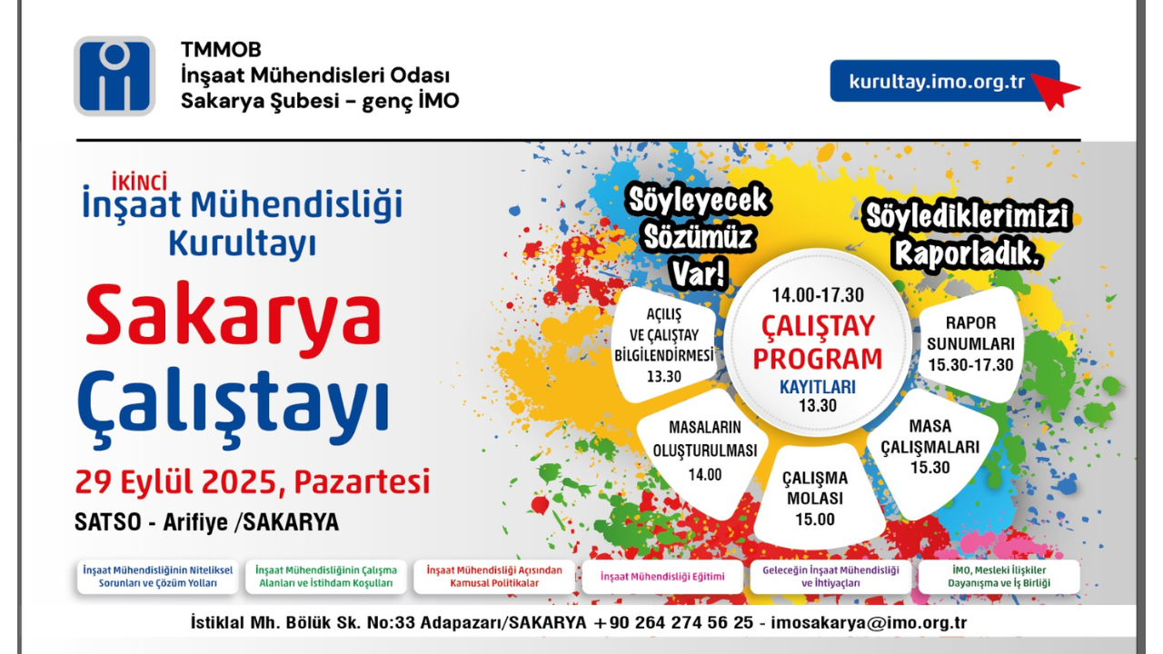 Sakarya’da 2. İnşaat Mühendisliği Kurultayı Çalıştayı Düzenlenecek